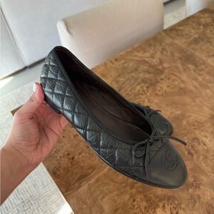 Black Quilted Leather Ballet Flats